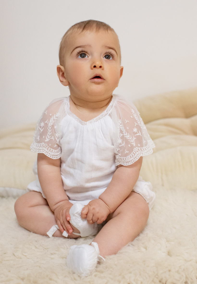Barboteuse bébé fille en popeline - Blanc/multico