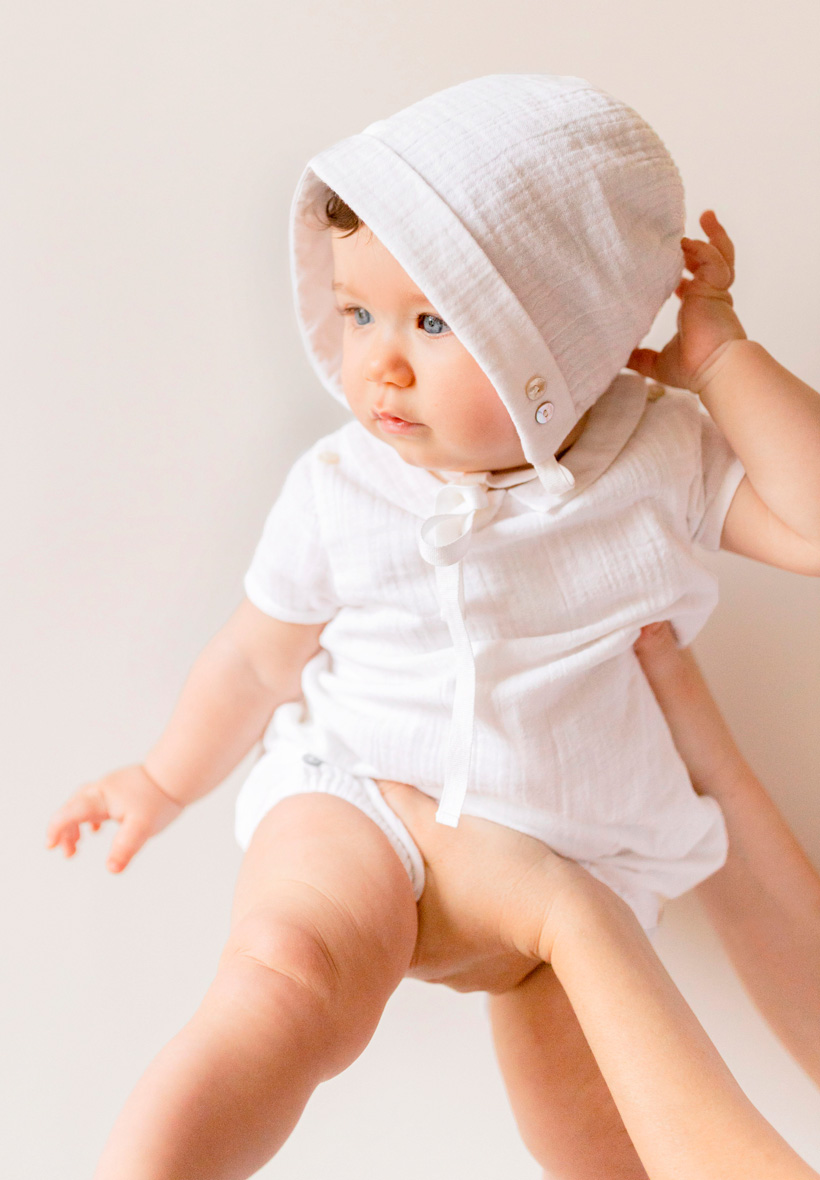 Combinaison de bébé garçon ou bébé fille en coton blanc pour baptême